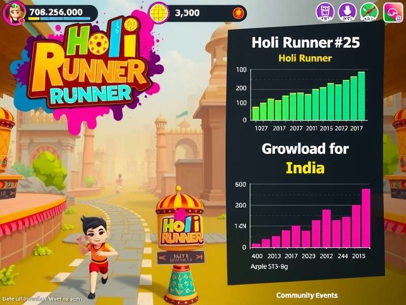 Holi Runner gameplay screenshot showing colorful characters and environments